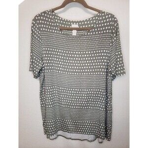 Chico's Short Sleeve Shirt Olive w White Dots Hi/Low Shirt - sz 2/L